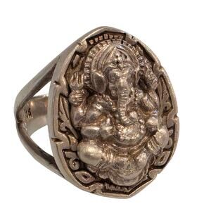 Vintage Ganesh Elephant Yoga 925 Sterling Silver Ring, Unisex, Size 9.25